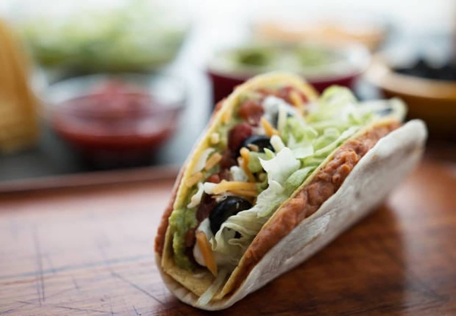 7 Layer Dip Double Layer Tacos